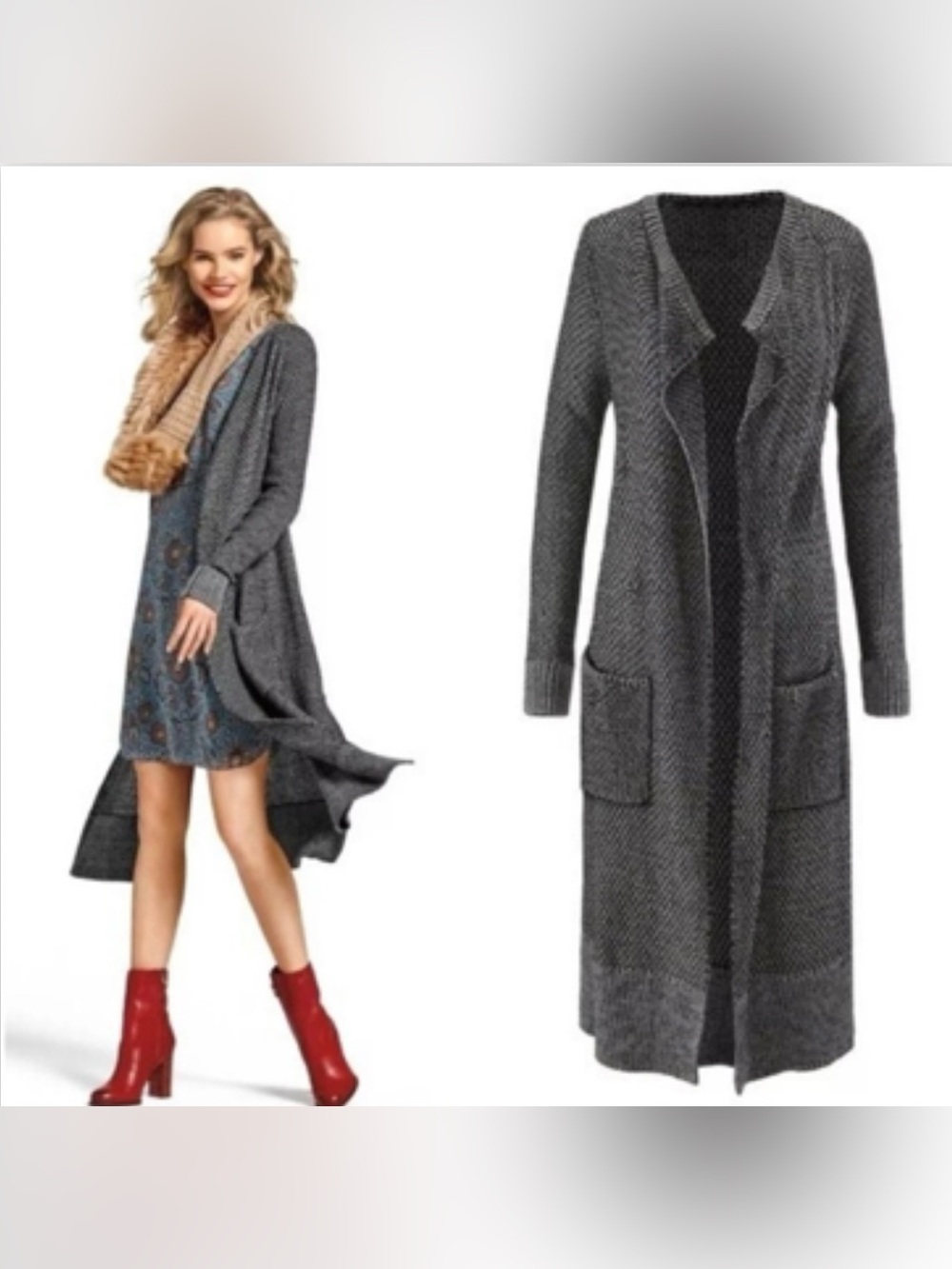 CAbi Lara Grey Open-Front Grey Duster Cardigan Style 3166